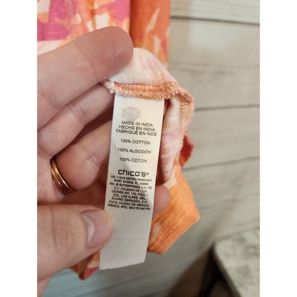 Weekends by Chico's Womens Orange Pink Floral Cotton Quarter Zip Blouse Size L - Picture 4 of 6